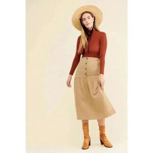 Rita Row Beauty in the Buttons Tan Wool Skirt